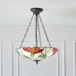 Loops Tiffany Glass 3 Light Pendant - Modern Floral Design - Dark Bronze Finish in Clear - thumbnail 4