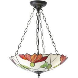 Loops Tiffany Glass 3 Light Pendant - Modern Floral Design - Dark Bronze Finish in Clear