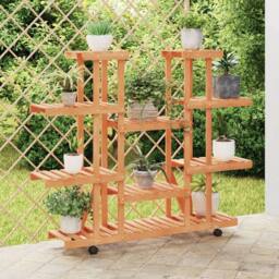 Berkfield Home Elegant Flower Stand with Wheels 110x25x115 cm Solid Wood Fir in Brown - Size: 110 x 25 x 115 cm - thumbnail 2