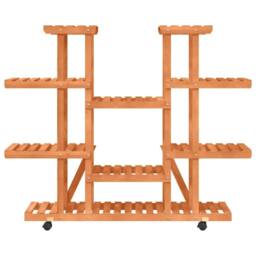 Berkfield Home Elegant Flower Stand with Wheels 110x25x115 cm Solid Wood Fir in Brown - Size: 110 x 25 x 115 cm - thumbnail 4