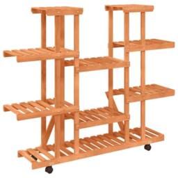 Berkfield Home Elegant Flower Stand with Wheels 110x25x115 cm Solid Wood Fir in Brown - Size: 110 x 25 x 115 cm - thumbnail 6