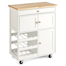Costway Rolling Kitchen Storage Trolley Cart Cupboard Island Cabinet 3 Tier Wine Rack in White - thumbnail 1