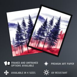 "Artery8 Misty Pine Tree Forest Blue Red Landscape Wall Art Print - Size: W18"" x H24""" - thumbnail 2