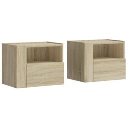 Berkfield Home Wall-mounted Bedside Cabinets 2 pcs Sonoma Oak 45x30x35 cm in Brown - Size: 45 x 30 x 35 cm - thumbnail 2