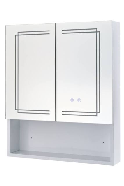 Living and Home Wall-mounted Bathroom Mirror Cabinet with Led Lights in White - image 1