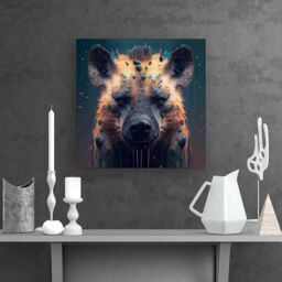 Warren Reed - Designer Hyena Face Splashart Dark Background Canvas in Brown - Size: w10 inch x h10 inch - thumbnail 2