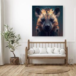 Warren Reed - Designer Hyena Face Splashart Dark Background Canvas in Brown - Size: w10 inch x h10 inch - thumbnail 3