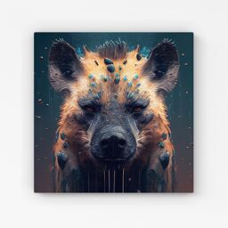Warren Reed - Designer Hyena Face Splashart Dark Background Canvas in Brown - Size: w10 inch x h10 inch - thumbnail 1