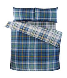 Rapport Home Regalia Check Microfibre Complete Duvet Cover Set with Fitted Sheet in Blue - Size: King - thumbnail 3
