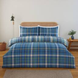 Rapport Home Regalia Check Microfibre Complete Duvet Cover Set with Fitted Sheet in Blue - Size: King - thumbnail 1