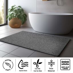 Nicoman Anti Slip PVC Loofah Shower Mat Anti Mould Washable Bath Mat - Rectangular 100x40 cm in Grey - thumbnail 4