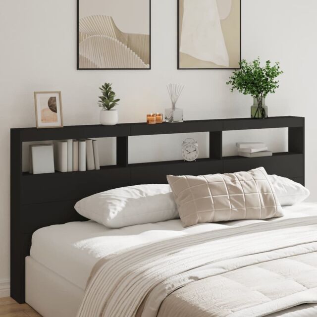 Berkfield Home Headboard Cabinet with LED Black 220x17x102 cm - Size: 220 x 17 x 102 cm - image 1
