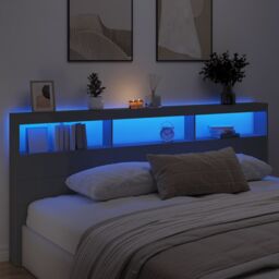 Berkfield Home Headboard Cabinet with LED Black 220x17x102 cm - Size: 220 x 17 x 102 cm - thumbnail 4