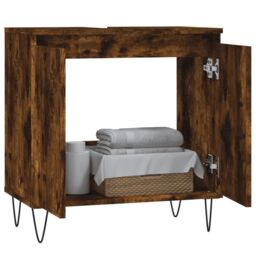 Berkfield Home Bathroom Cabinet Smoked Oak 58x33x60 cm Engineered Wood in Brown - Size: 58 x 33 x 60 cm - thumbnail 3