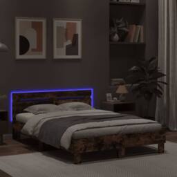 Berkfield Home Bed Frame with LED without Mattress Smoked Oak 120x200 cm in Brown - Size: Small Double - thumbnail 4