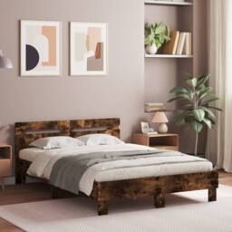 Berkfield Home Bed Frame with LED without Mattress Smoked Oak 120x200 cm in Brown - Size: Small Double - thumbnail 2
