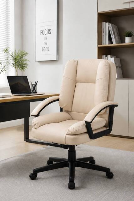 Living and Home Height-Adjustable Reclining Office Chair with Armrests and Tilt Function in Cream - image 1