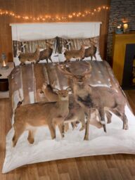 Rapport Home Winter Stag Polycotton Duvet Cover Set With Pillowcase - Size: King - thumbnail 1