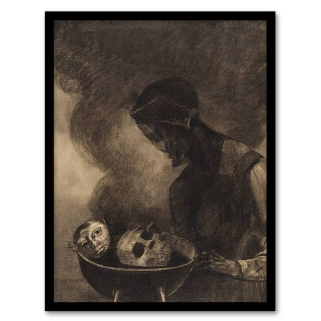 Artery8 Odilon Redon Framed Wall Art Print Cauldron of the Sorceress in Grey - Size: A4 - image 1