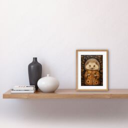 "Artery8 Wall Art Print Autumn Hedgehog in Sunflower Robe Modern Artwork Framed 9X7 Inch in Beige - Size: W7"" x H9""" - thumbnail 2