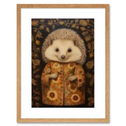 "Artery8 Wall Art Print Autumn Hedgehog in Sunflower Robe Modern Artwork Framed 9X7 Inch in Beige - Size: W7"" x H9""" - thumbnail 1