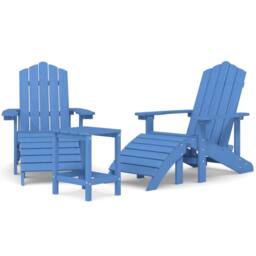 Berkfield Home Garden Adirondack Chairs with Footstool & Table HDPE Aqua Blue - thumbnail 2