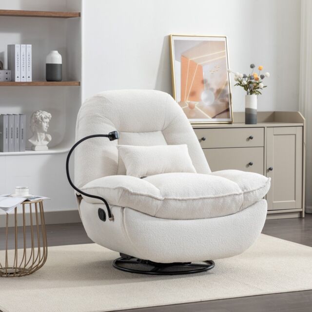 Artemis Home Fallon Boucle Fabric Swivel Based Recliner Chair Phone Holder in Cream - image 1