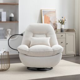 Artemis Home Fallon Boucle Fabric Swivel Based Recliner Chair Phone Holder in Cream - thumbnail 3