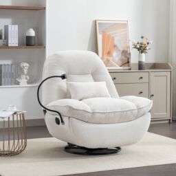 Artemis Home Fallon Boucle Fabric Swivel Based Recliner Chair Phone Holder in Cream - thumbnail 1