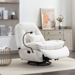 Artemis Home Fallon Boucle Fabric Swivel Based Recliner Chair Phone Holder in Cream - thumbnail 2