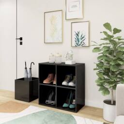 Berkfield Home Hall Shoe Cabinet High Gloss Grey 105x35.5x70 cm Engineered Wood - thumbnail 2