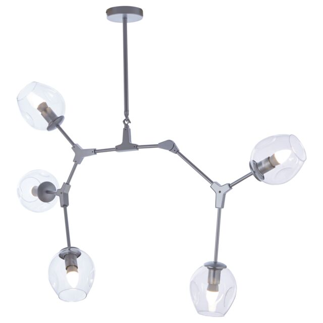 Orsina 5 Arm Silver Finish Pendant Light, Reflective Iron Frame with Glass Shades, Modern Celestial Ceiling Lamp - image 1