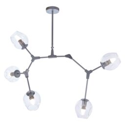 Orsina 5 Arm Silver Finish Pendant Light, Reflective Iron Frame with Glass Shades, Modern Celestial Ceiling Lamp - thumbnail 5