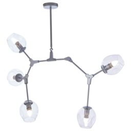 Orsina 5 Arm Silver Finish Pendant Light, Reflective Iron Frame with Glass Shades, Modern Celestial Ceiling Lamp - thumbnail 1