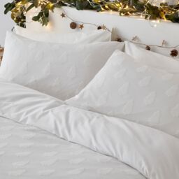 The Linen Yard Tufted Tree 100% Cotton Duvet Cover Set in White - Size: King - thumbnail 3