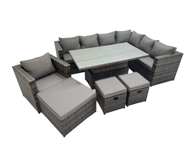Fimous 10 Seater Rattan Corner Sofa Sets with Chair 3 Stools Dark Grey Mixed - image 1