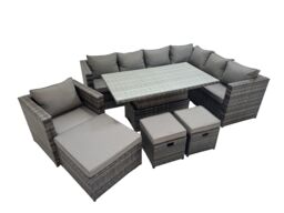 Fimous 10 Seater Rattan Corner Sofa Sets with Chair 3 Stools Dark Grey Mixed - thumbnail 1