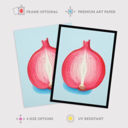 "Wee Blue Coo Wall Art Print Just Add Red Onion Kitchen Painting Cut Vegetable Pastel Colour Pink on Blue Poster - Size: W24"" x H32""" - thumbnail 2