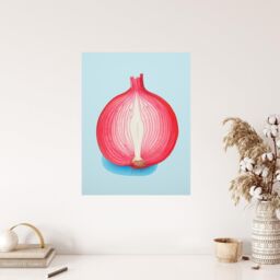 "Wee Blue Coo Wall Art Print Just Add Red Onion Kitchen Painting Cut Vegetable Pastel Colour Pink on Blue Poster - Size: W24"" x H32""" - thumbnail 4