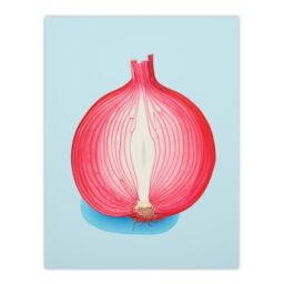 "Wee Blue Coo Wall Art Print Just Add Red Onion Kitchen Painting Cut Vegetable Pastel Colour Pink on Blue Poster - Size: W24"" x H32""" - thumbnail 1