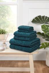 Rapport Home Versailles Jacquard Cotton Face, Hand, Bath Towels & Sheet Set in Teal - thumbnail 3