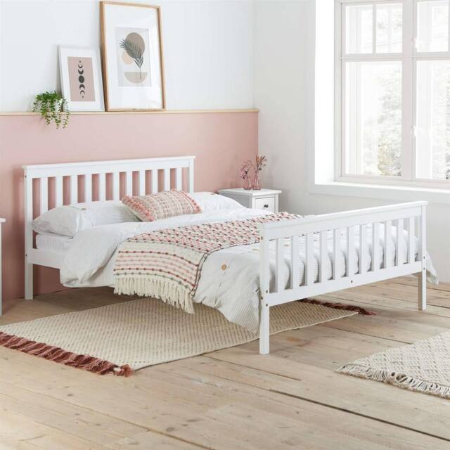 Birlea Double Bed Frame & Mattress White Wood Sleepsoul Cambridge 4FT6 - image 1