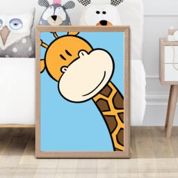 ARTZE Cute Cartoon Style Giraffe Face Framed Print SIZE: A3 with Oak Frame in Brown - Size: A4 - thumbnail 2