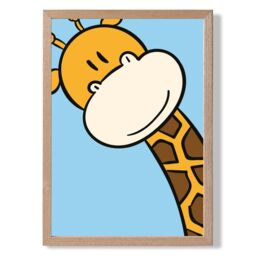 ARTZE Cute Cartoon Style Giraffe Face Framed Print SIZE: A3 with Oak Frame in Brown - Size: A4