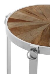 Orsina Boho Side Table With Elm Wood Top, Geometric Interlocking Pattern, Stainless Steel Cross Base in Silver - thumbnail 3