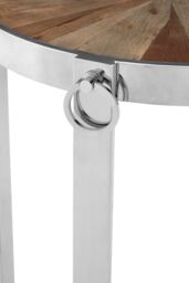 Orsina Boho Side Table With Elm Wood Top, Geometric Interlocking Pattern, Stainless Steel Cross Base in Silver - thumbnail 4