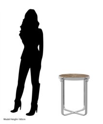 Orsina Boho Side Table With Elm Wood Top, Geometric Interlocking Pattern, Stainless Steel Cross Base in Silver - thumbnail 5