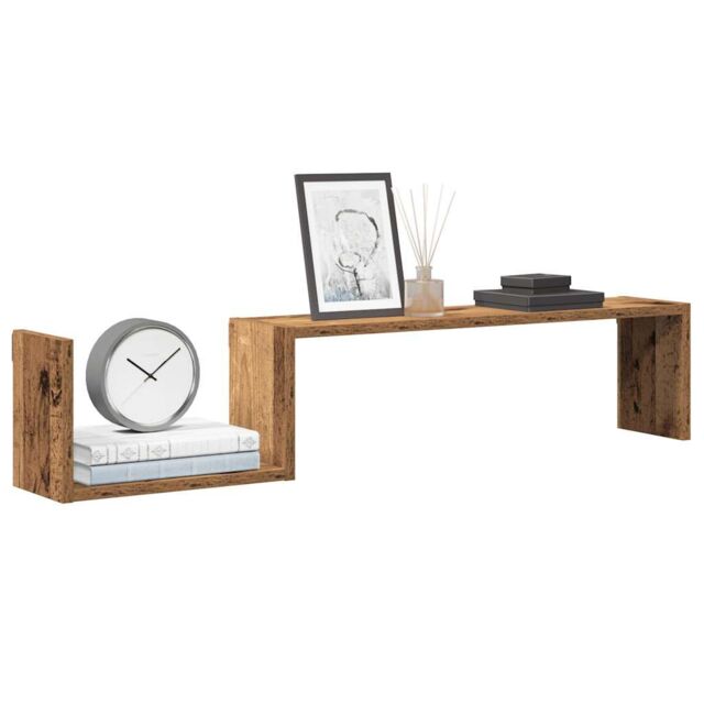 Berkfield Home Wall Shelves 2 pcs Old Wood 100x15x20 cm Engineered Wood in Brown - Size: 100 x 15 x 20 cm - image 1