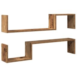 Berkfield Home Wall Shelves 2 pcs Old Wood 100x15x20 cm Engineered Wood in Brown - Size: 100 x 15 x 20 cm - thumbnail 2