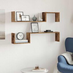 Berkfield Home Wall Shelves 2 pcs Old Wood 100x15x20 cm Engineered Wood in Brown - Size: 100 x 15 x 20 cm - thumbnail 3